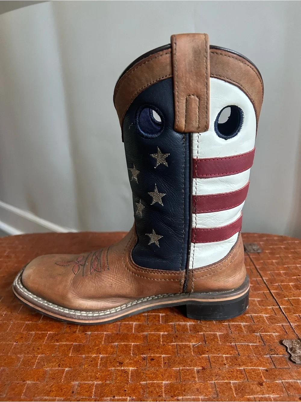 Smoky Mountain Kid Stars Stripes Cowboy Boots American Flag Sz1 Leather Western